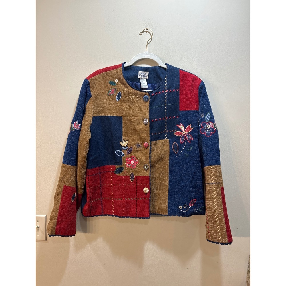 Koret City Blues Vintage Patchwork Embroidered Jacket Floral Artsy Womens Large